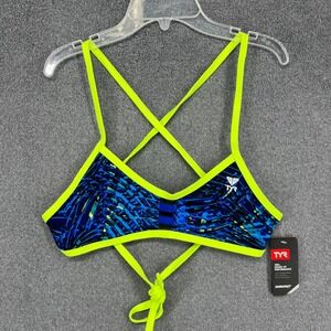 TYR Bikini Top Womens L 10/12 Blue Kauai Pacific Durafast Tieback Swim Training